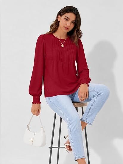 Red Long Sleeve Blouse image 6